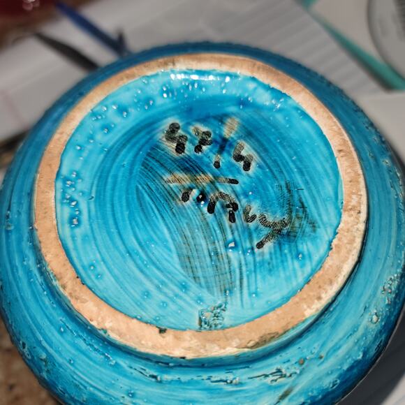 Bitossi Italy Console Bowl w/ Matching Candlestick Art Pottery Rimini blue Green - Picture 2 of 13